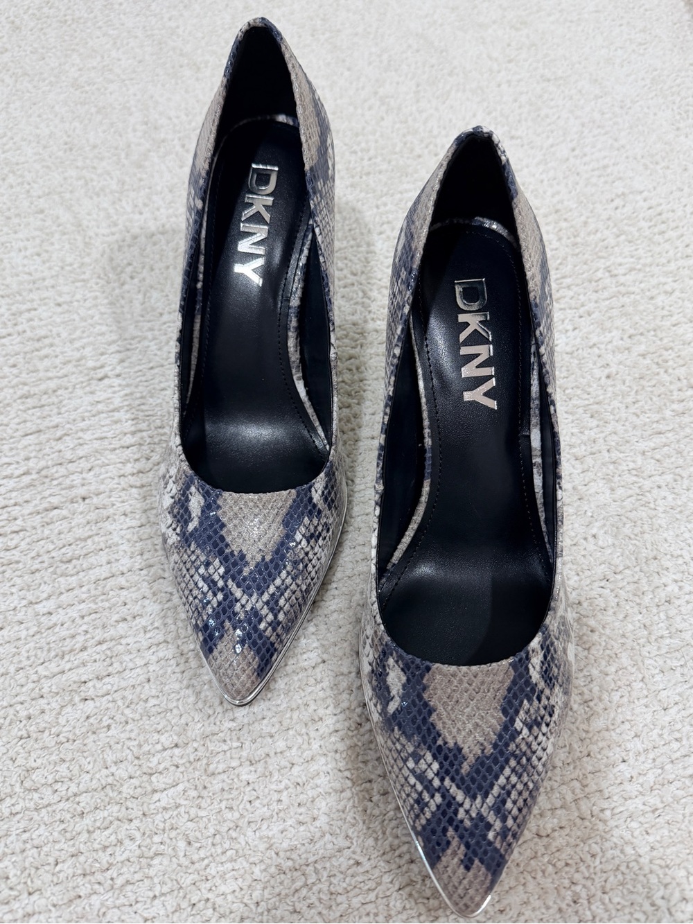DKNY Snake-Print Pointed Toe Pumps in Blue and Gray